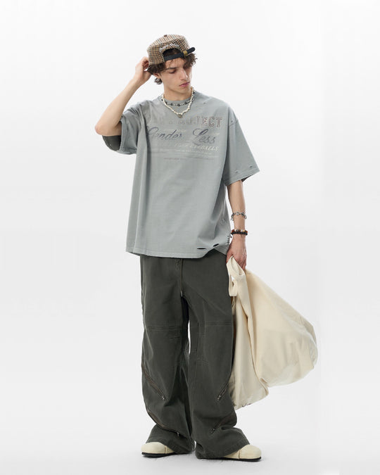 JHYQ Vintage Print Washed Distressed Tee | Face 3 Face