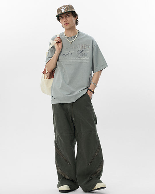 JHYQ Vintage Print Washed Distressed Tee | Face 3 Face