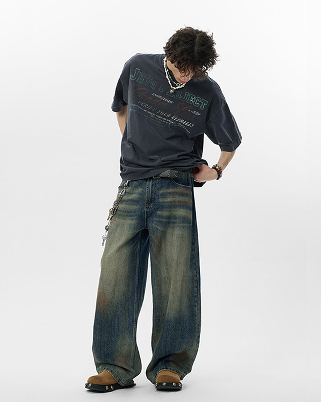 JHYQ Vintage Print Washed Distressed Tee | Face 3 Face