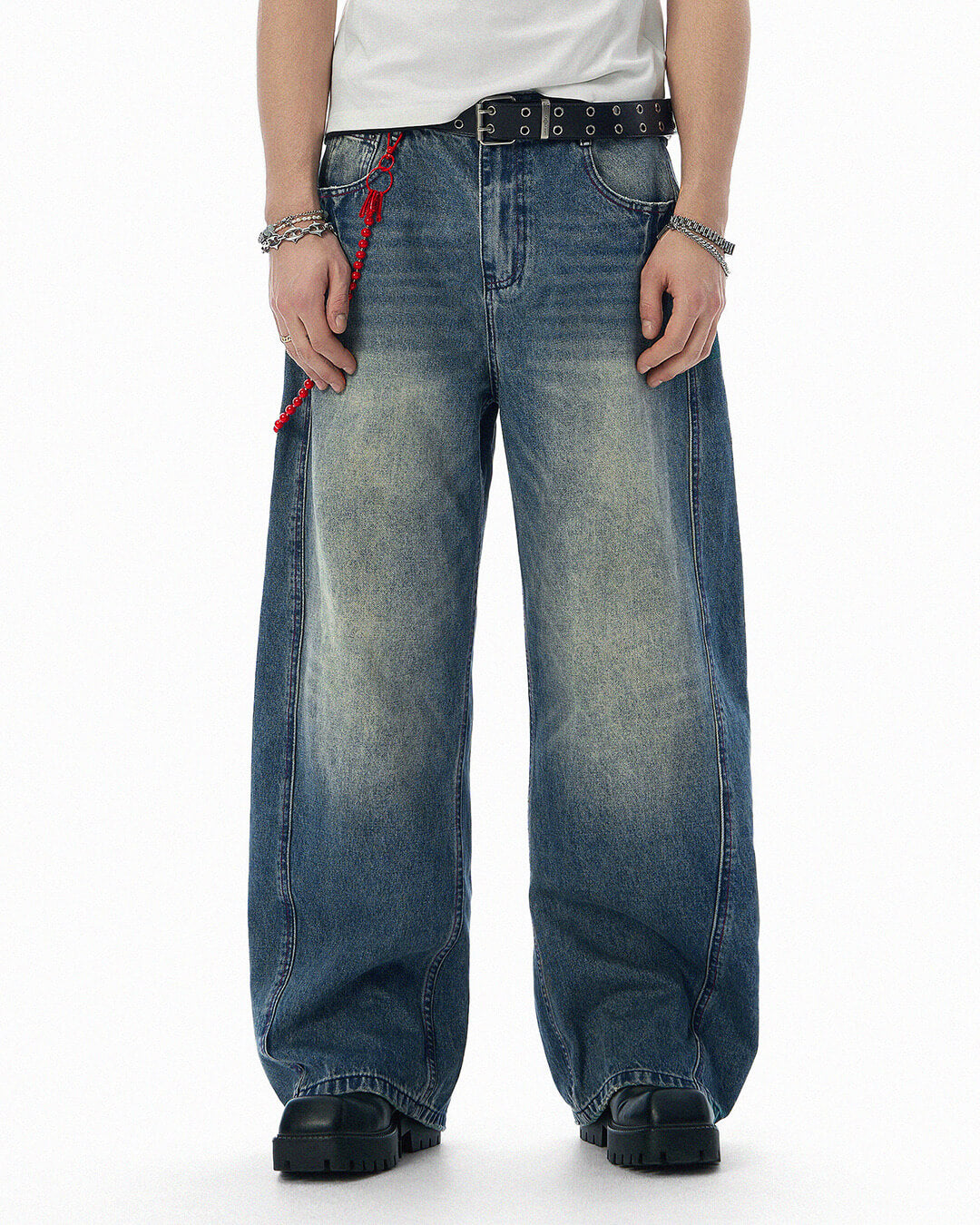 JHYQ Vintage Wash 3D Cut Baggy Jeans | Face 3 Face