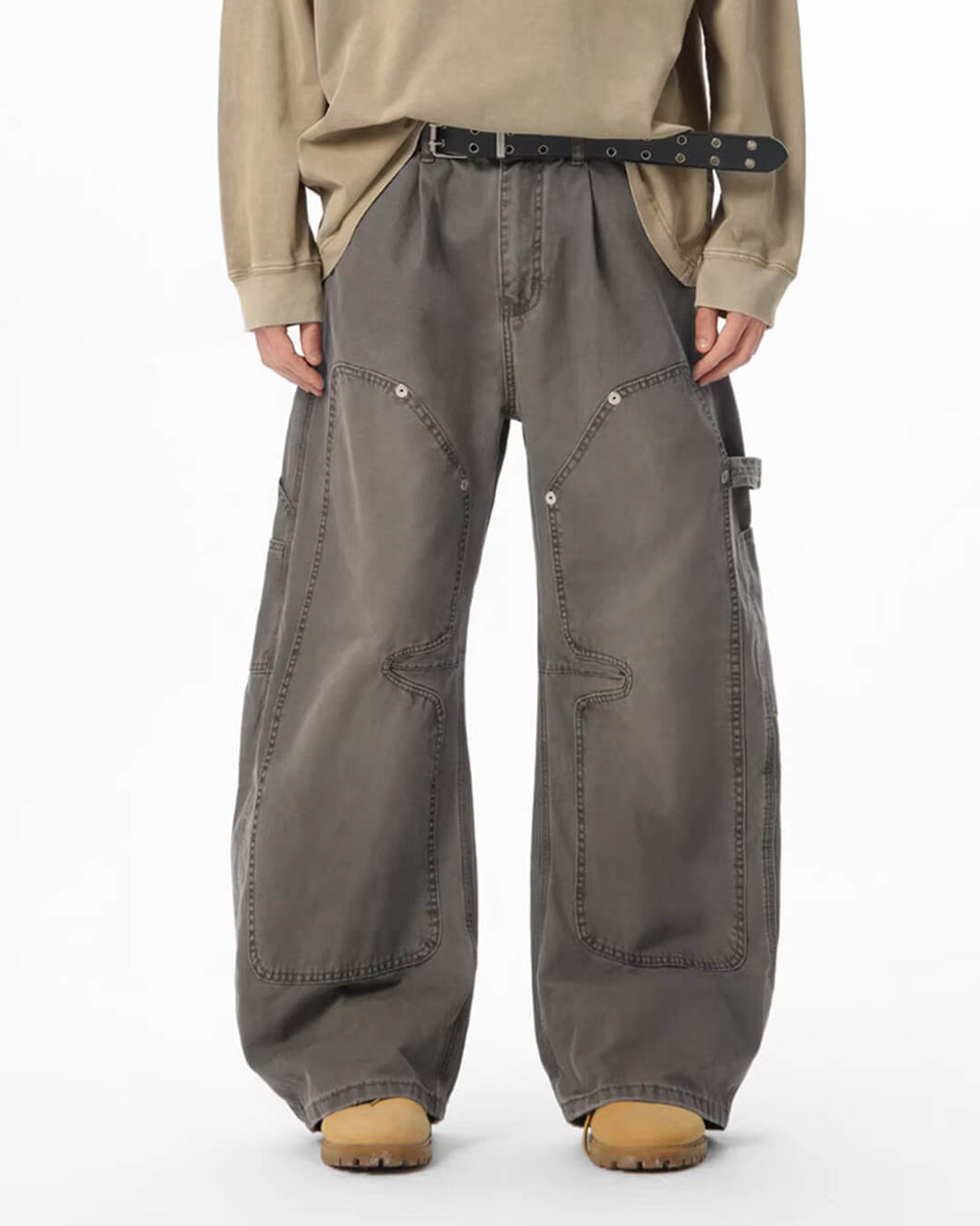 JHYQ Vintage Washed Baggy Double Knee Jeans | Face 3 Face