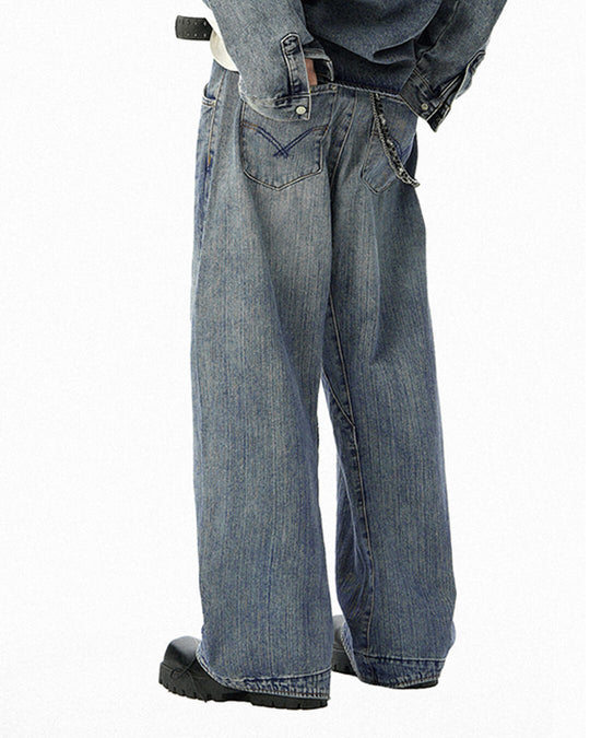 JHYQ Vintage Washed Patchwork Baggy Jeans | Face 3 Face