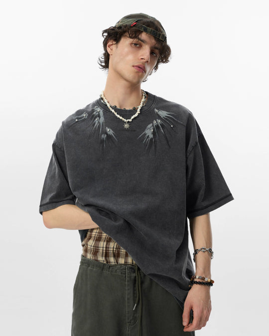 JHYQ Washed Diamond Studs Flash Print Tee | Face 3 Face