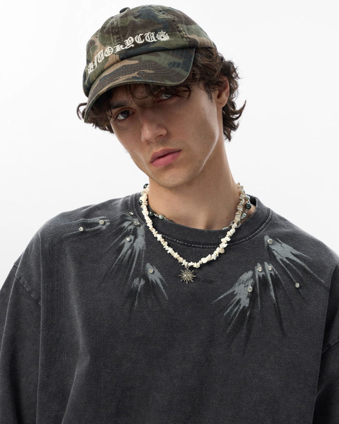 JHYQ Washed Diamond Studs Flash Print Tee | Face 3 Face