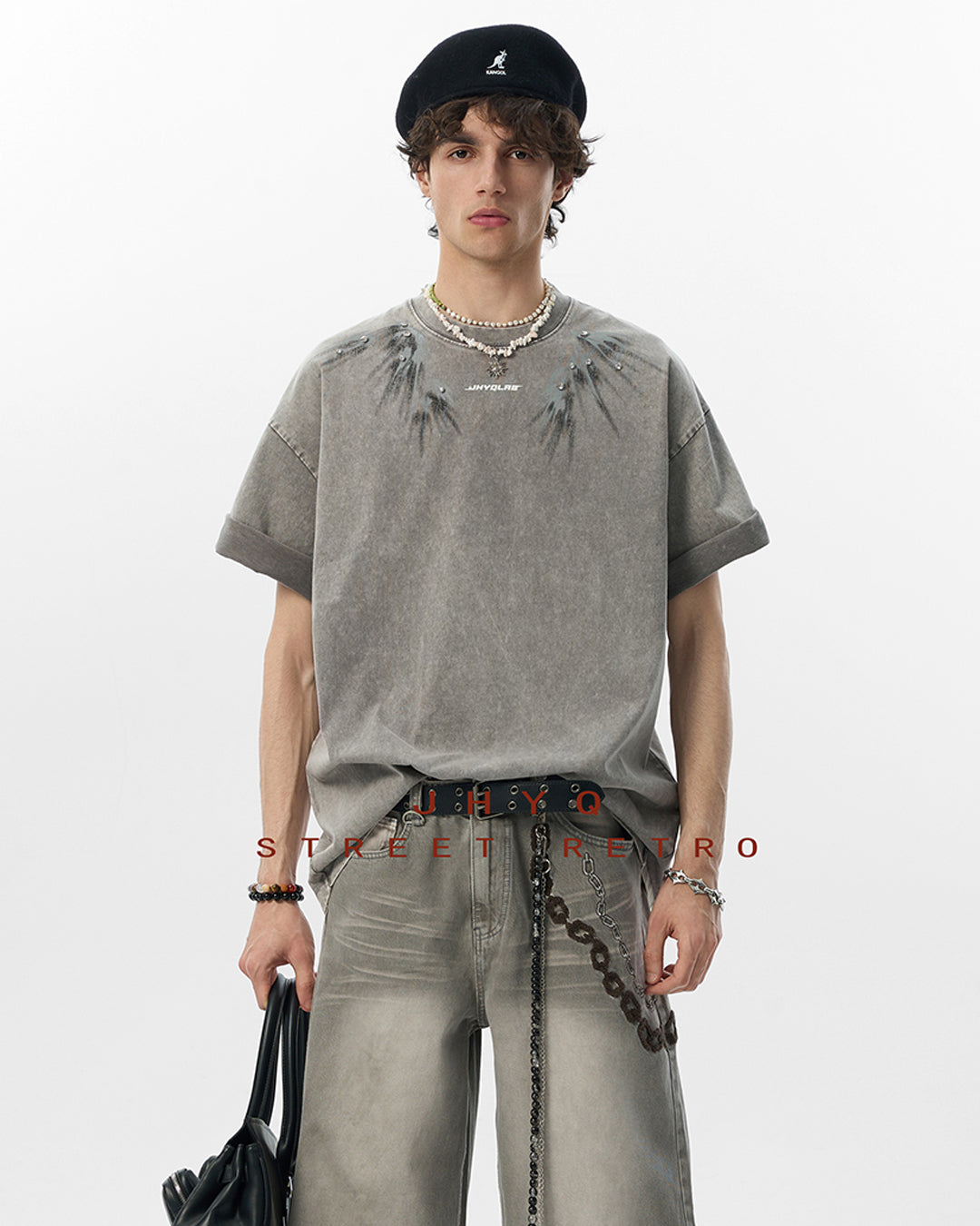 JHYQ Washed Diamond Studs Flash Print Tee | Face 3 Face