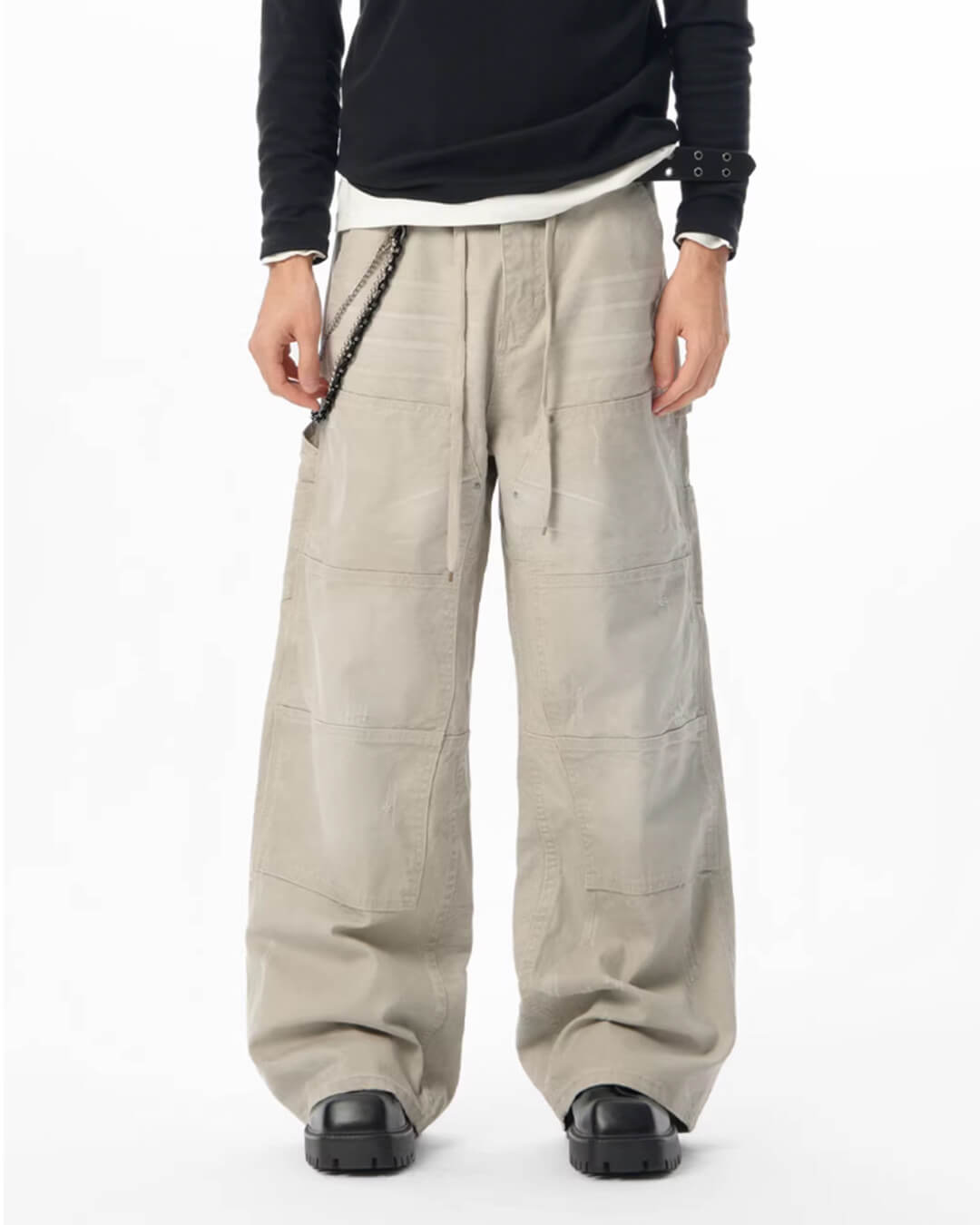 JHYQ Washed Distressed Baggy Double Knee Jeans | Face 3 Face