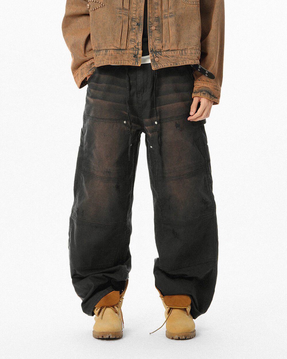 JHYQ Washed Distressed Baggy Double Knee Jeans | Face 3 Face