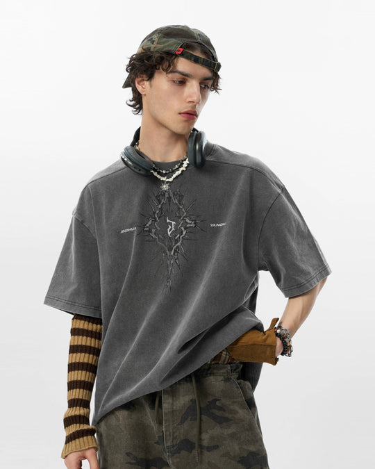 JHYQ Washed Thorn Logo Print Tee | Face 3 Face