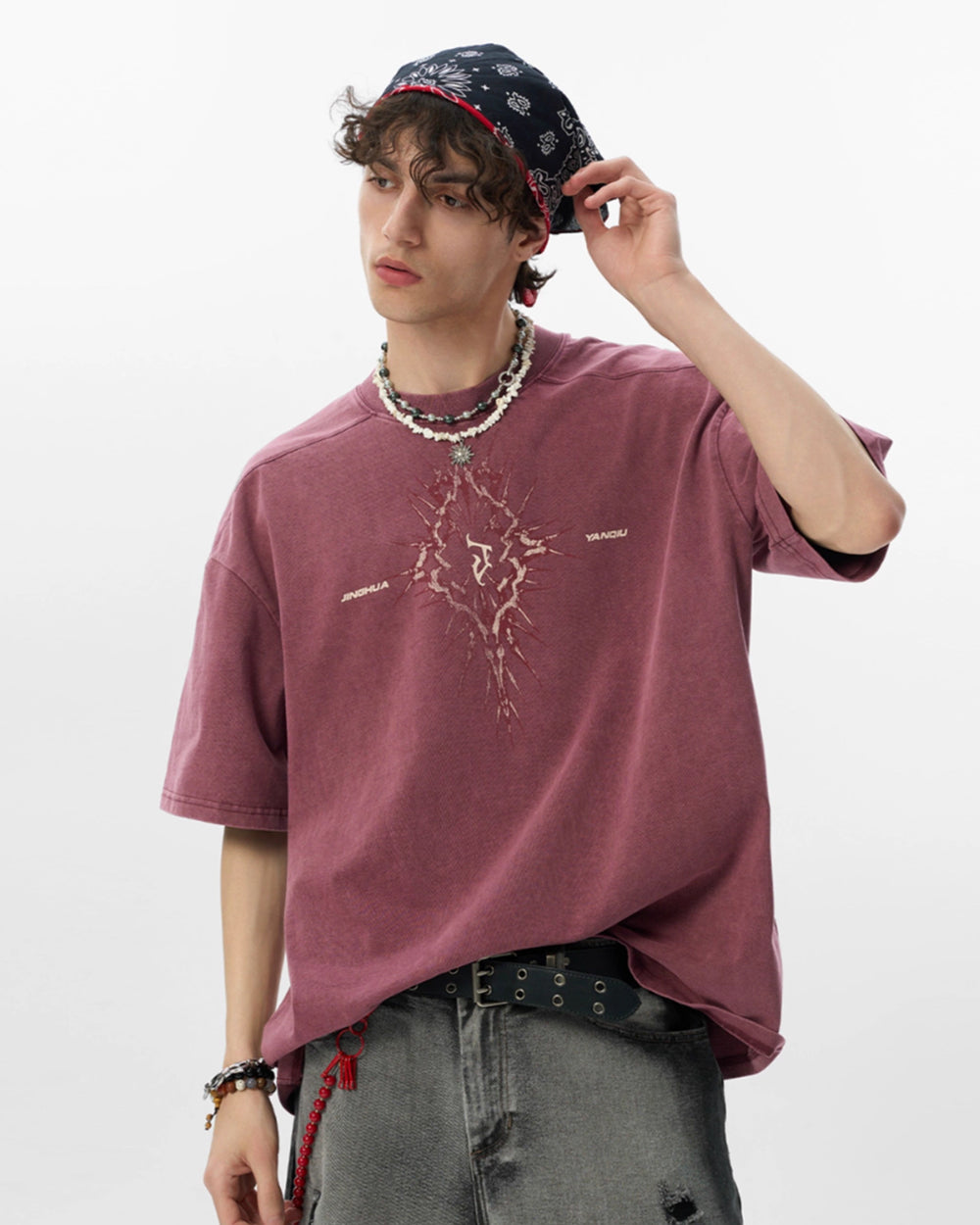 JHYQ Washed Thorn Logo Print Tee | Face 3 Face