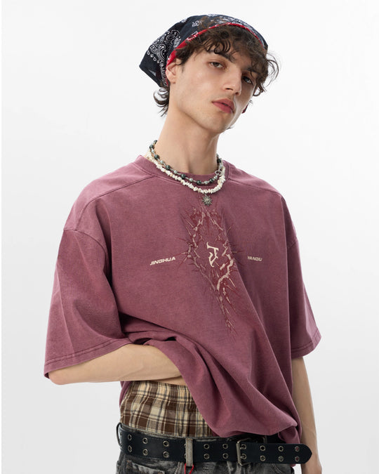 JHYQ Washed Thorn Logo Print Tee | Face 3 Face