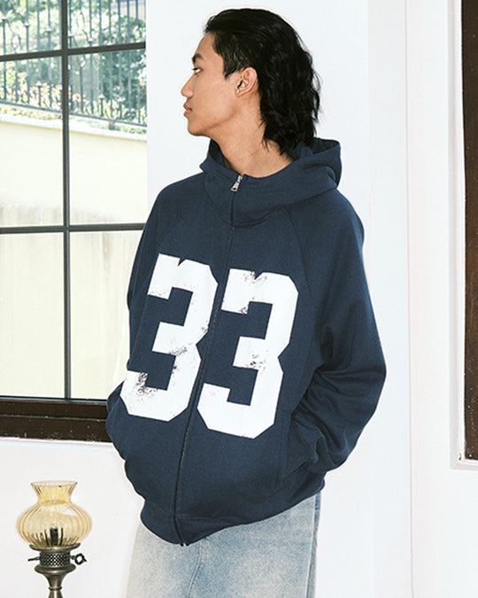 JUST VIBE Number 33 Vintage Print Zip Up Hoodie | Face 3 Face