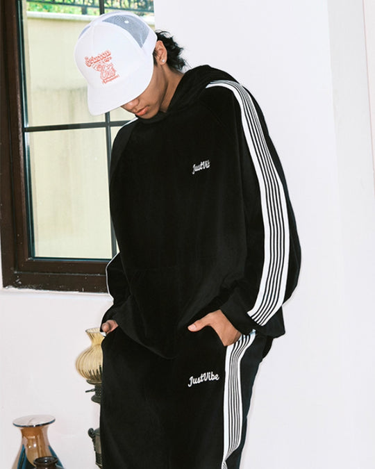 JUST VIBE Side Stripe Velvet Hoodie | Face 3 Face