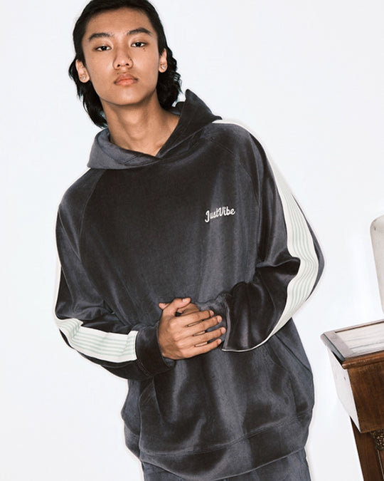JUST VIBE Side Stripe Velvet Hoodie | Face 3 Face