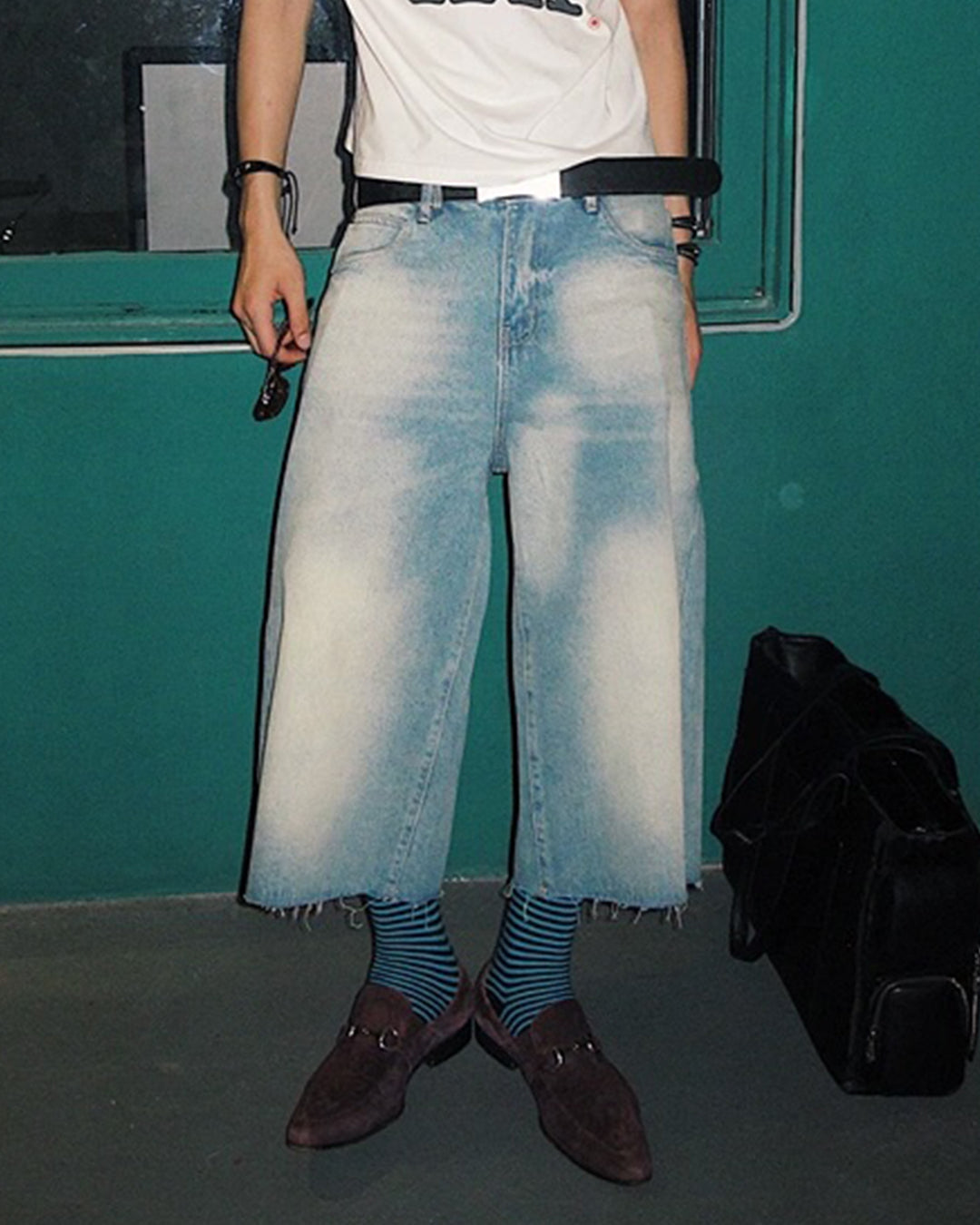 KARMANISTIC Eagle Print Washed Denim Jorts | Face 3 Face