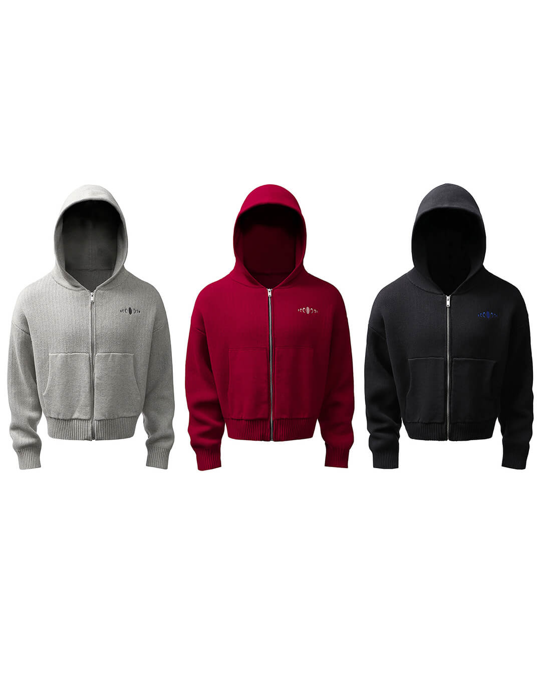 KARMANISTIC Embroidered Zip Up Knit Hoodie | Face 3 Face