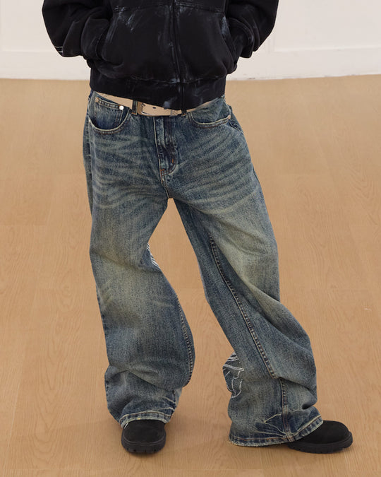 KARMANISTIC Washed Distressed Rhinestone Baggy Jeans | Face 3 Face