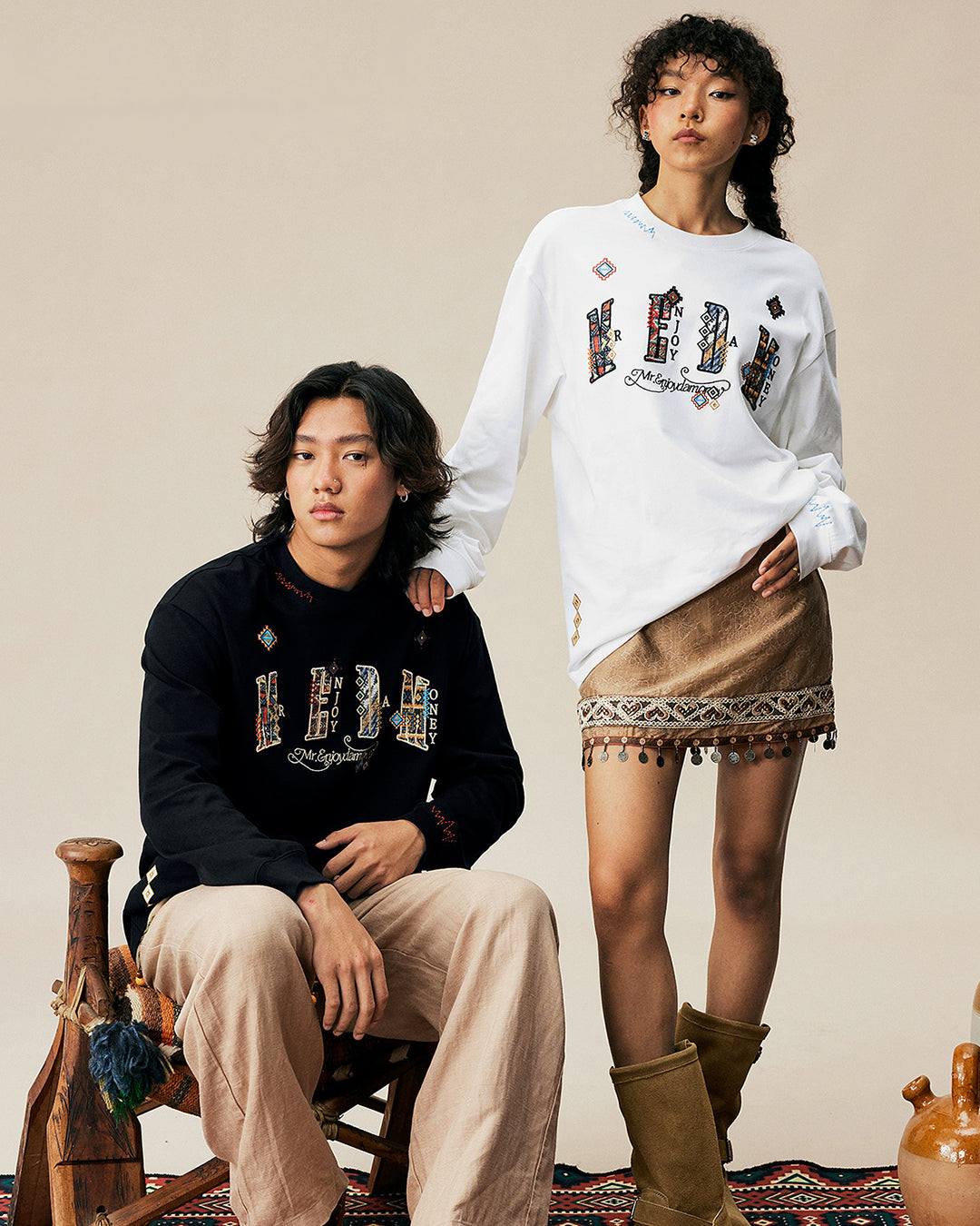MEDM Ethnic Patch Embroidered Long Sleeve Tee | Face 3 Face