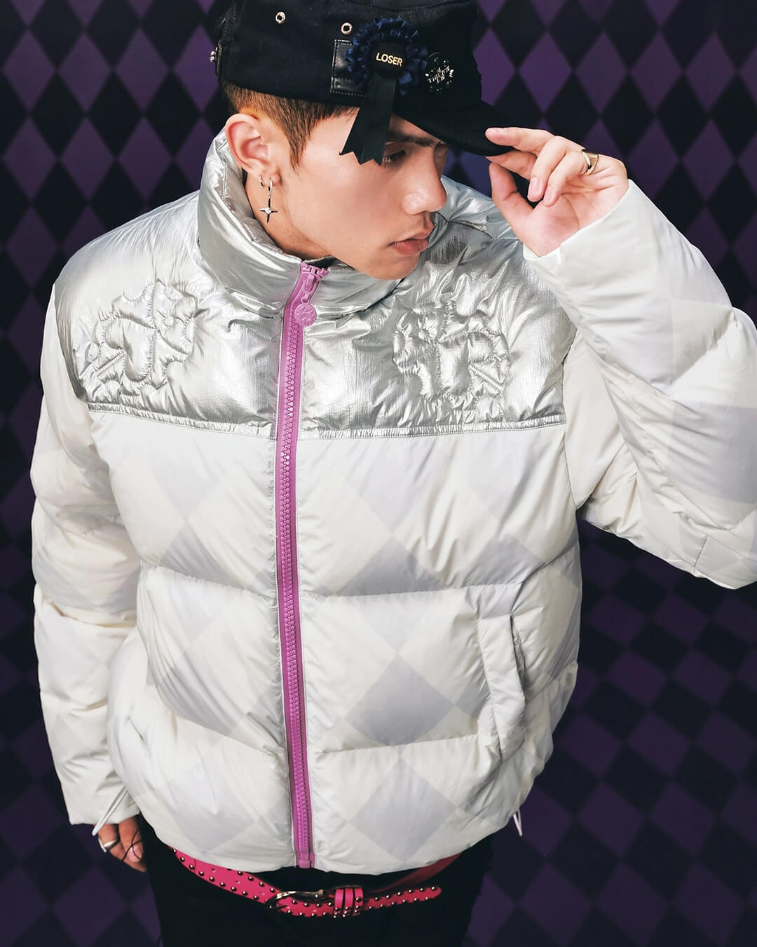 MEDM × JOJO Color Block Diamond Plaid Down Jacket | Face 3 Face