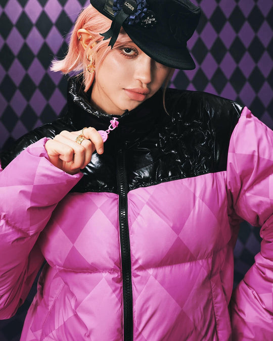 MEDM × JOJO Color Block Diamond Plaid Down Jacket | Face 3 Face