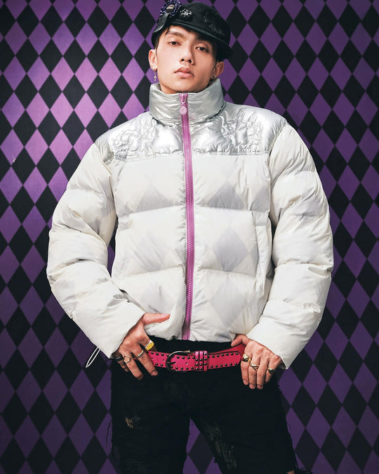 MEDM × JOJO Color Block Diamond Plaid Down Jacket | Face 3 Face