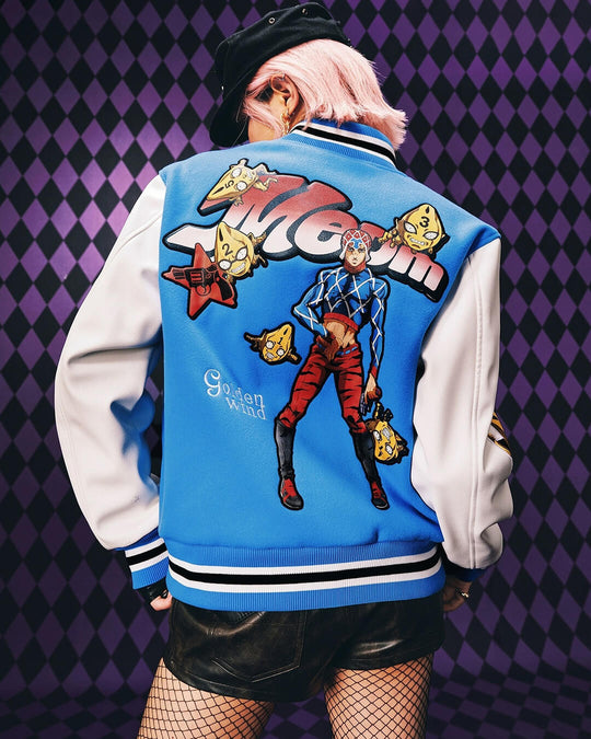MEDM × JOJO Embroidered Patch Varsity Jacket | Face 3 Face
