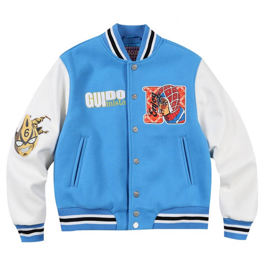 MEDM × JOJO Embroidered Patch Varsity Jacket | Face 3 Face