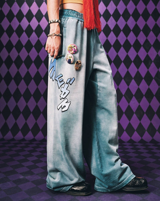 MEDM × JOJO Embroidered Print Washed Sweatpants | Face 3 Face