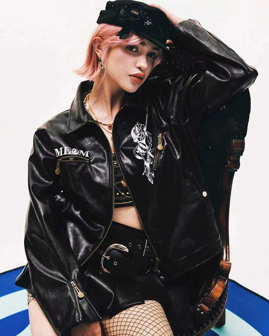 MEDM × JOJO PU Leather Biker Jacket | Face 3 Face