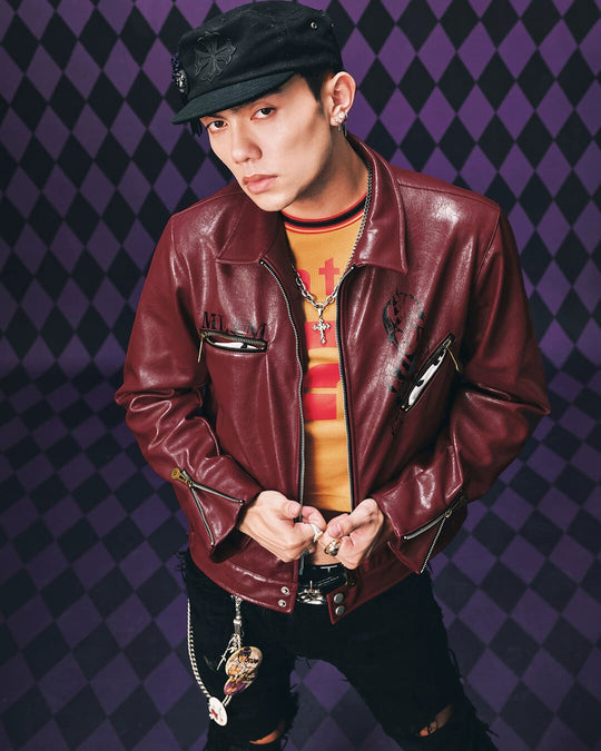 MEDM × JOJO PU Leather Biker Jacket | Face 3 Face