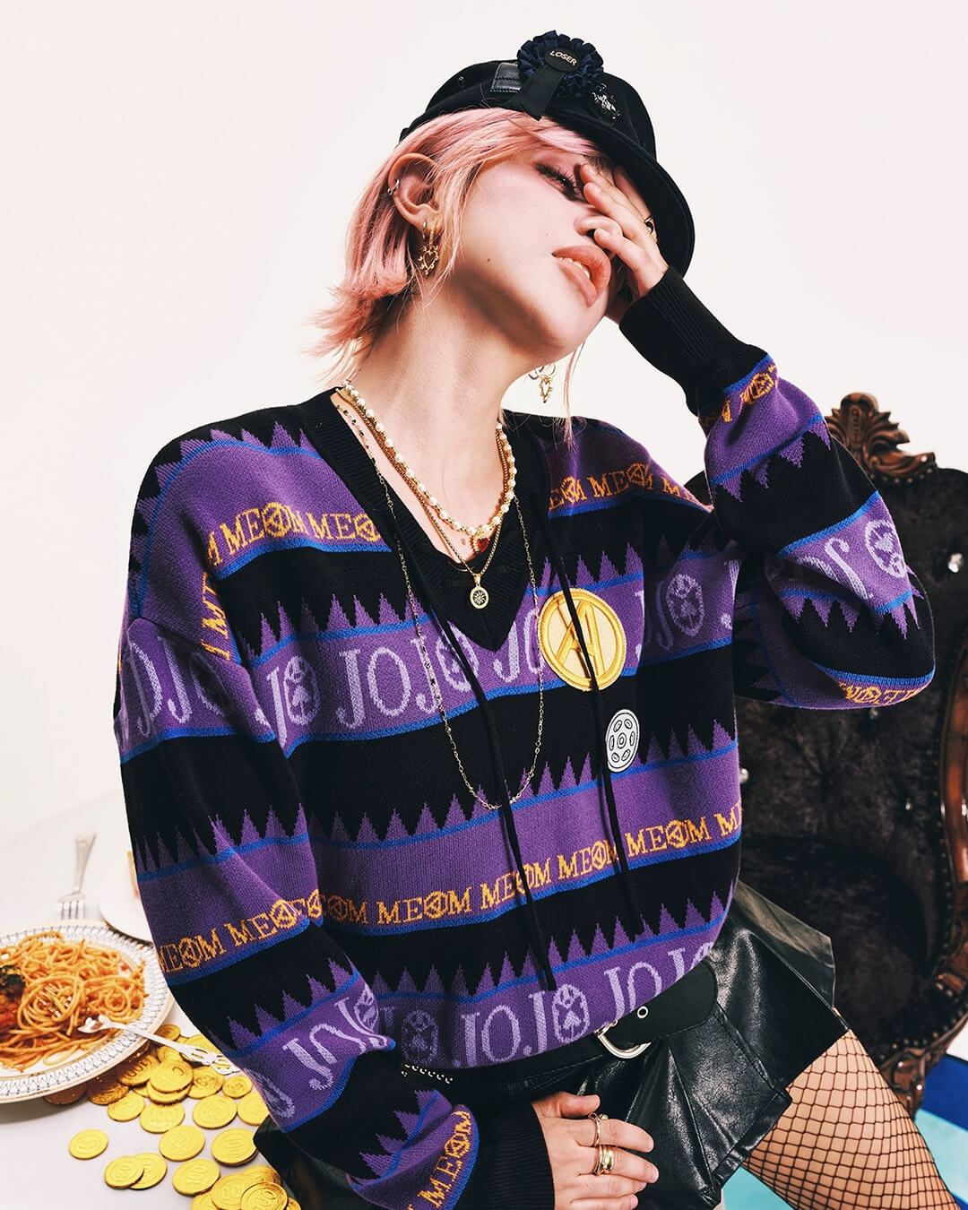 MEDM × JOJO Striped V Neck Knit Sweater | Face 3 Face