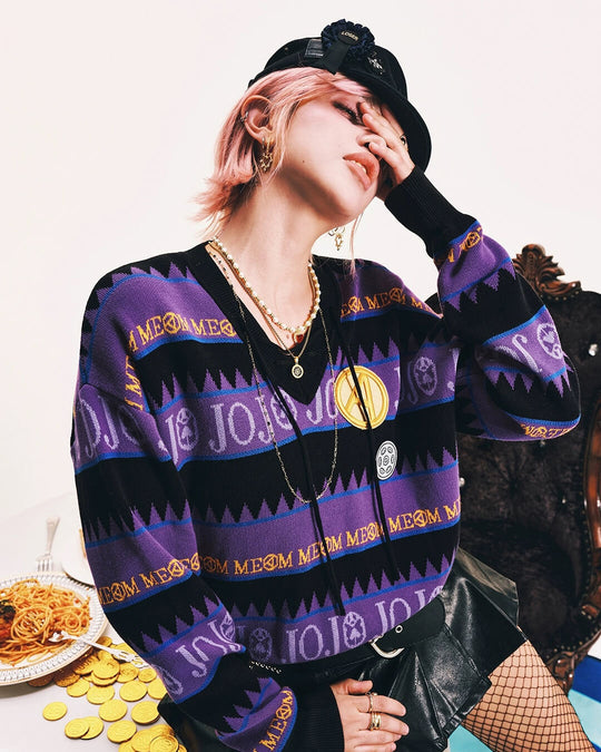 MEDM × JOJO Striped V Neck Knit Sweater | Face 3 Face