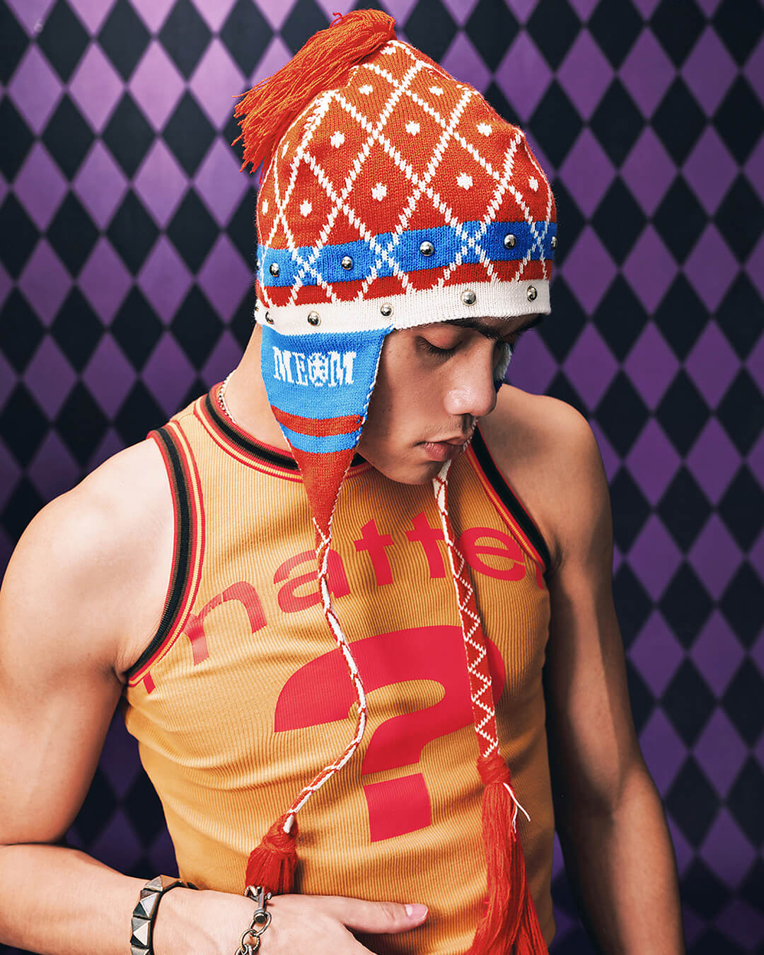 MEDM × JOJO Studded Plaid Ear Flap Beanie | Face 3 Face