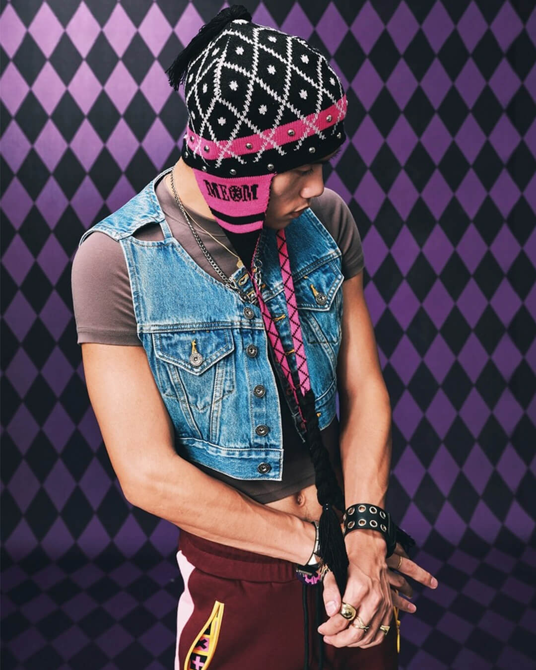 MEDM × JOJO Studded Plaid Ear Flap Beanie | Face 3 Face