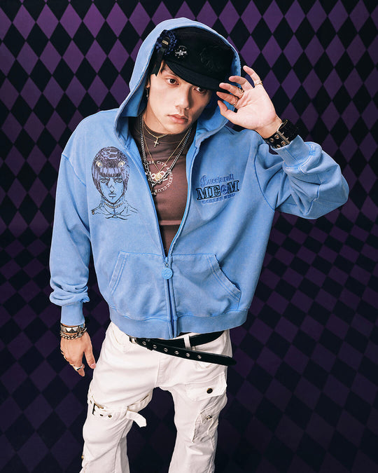 MEDM × JOJO Washed Graphic Print Zip Up Hoodie | Face 3 Face