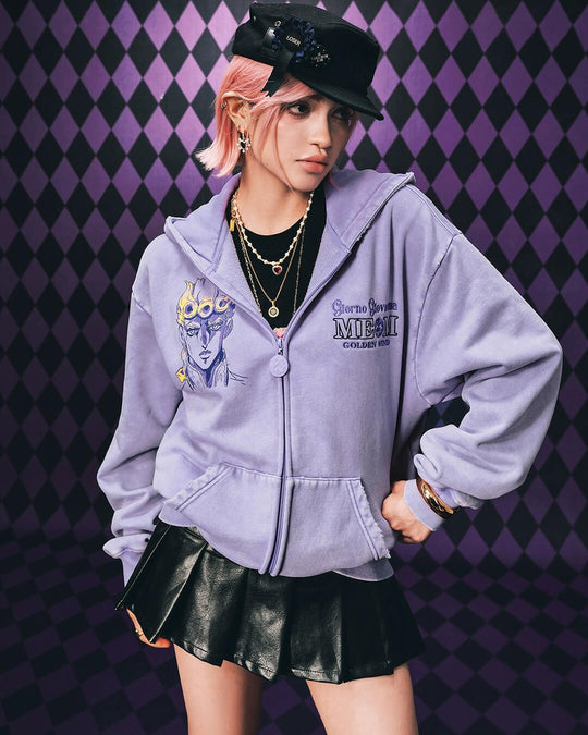 MEDM × JOJO Washed Graphic Print Zip Up Hoodie | Face 3 Face