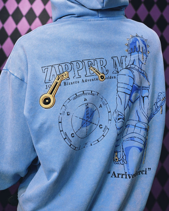 MEDM × JOJO Washed Graphic Print Zip Up Hoodie | Face 3 Face