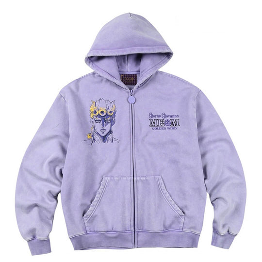 MEDM × JOJO Washed Graphic Print Zip Up Hoodie | Face 3 Face