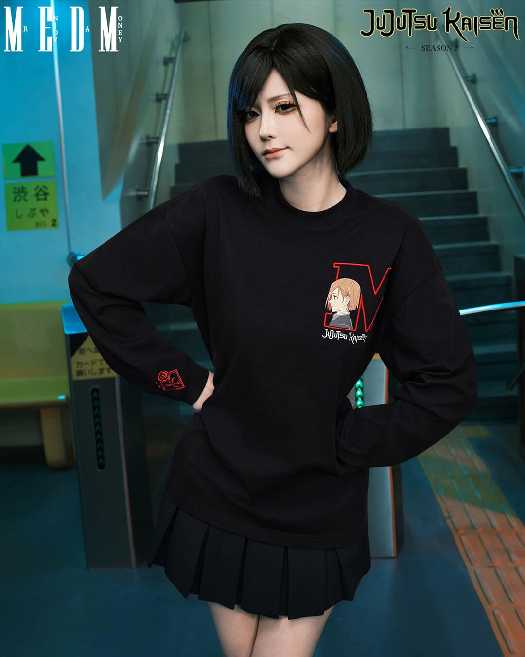 MEDM × Jujutsu Kaisen Big M Logo Character Print Embroidered Long Sleeve Tee | Face 3 Face