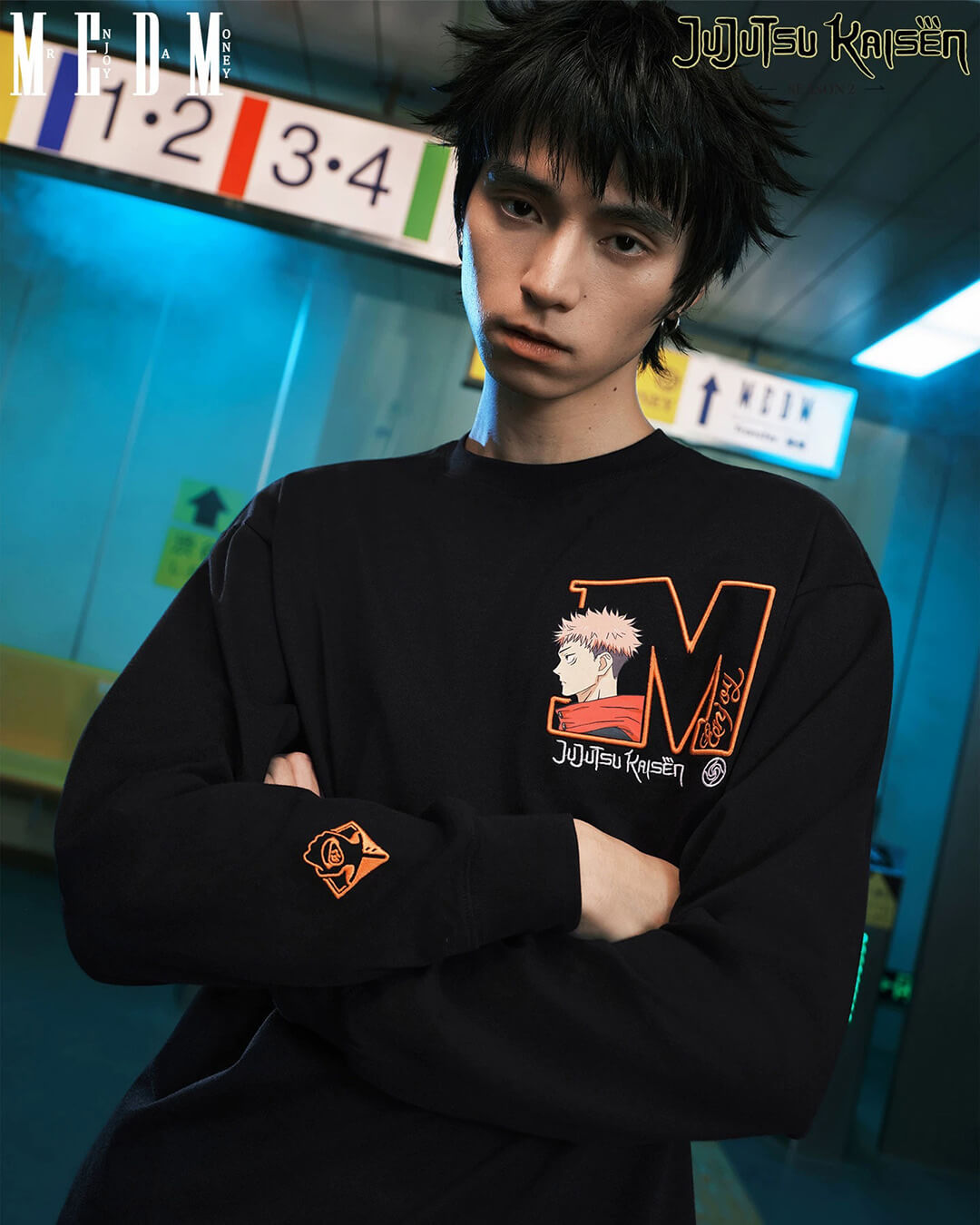 MEDM × Jujutsu Kaisen Big M Logo Character Print Embroidered Long Sleeve Tee | Face 3 Face