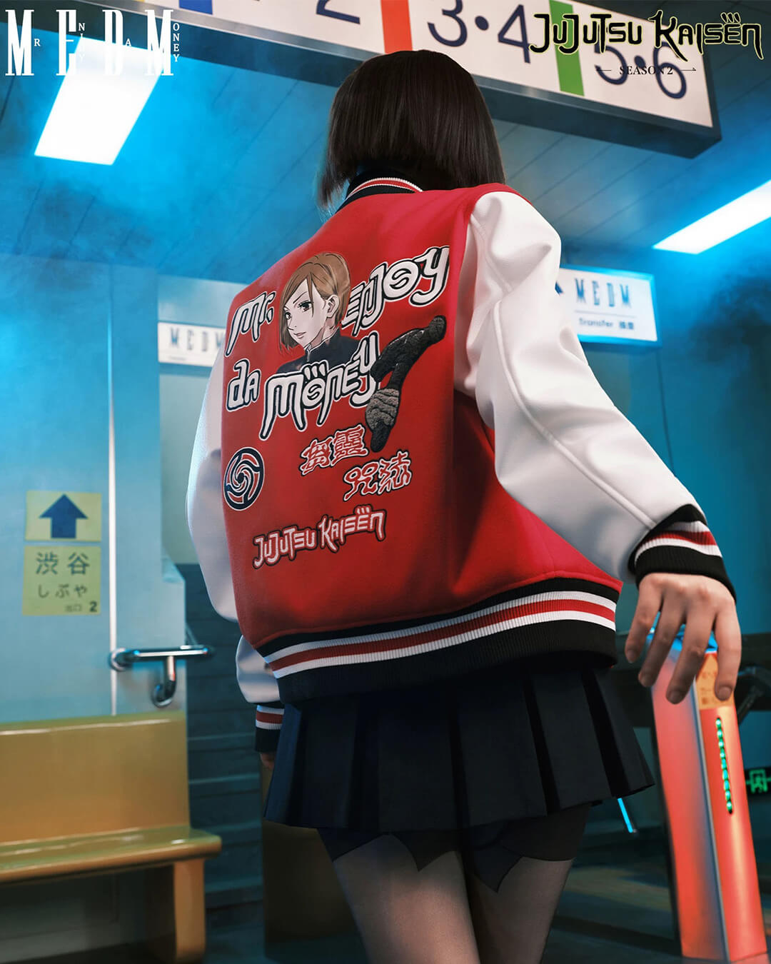 MEDM × Jujutsu Kaisen Character Patch Varsity Jacket | Face 3 Face