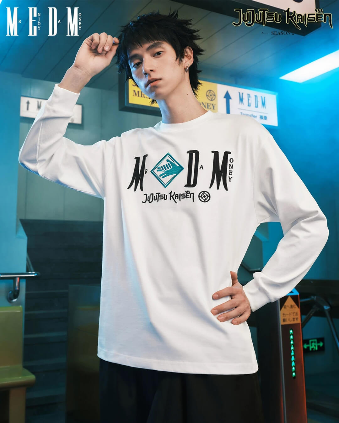 MEDM × Jujutsu Kaisen Character Print Embroidered Long Sleeve Tee | Face 3 Face