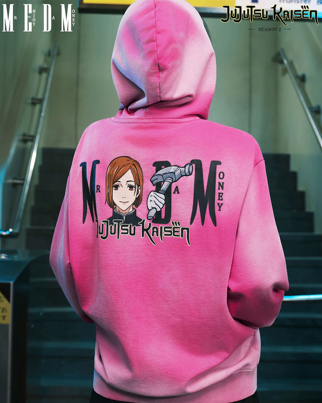 MEDM × Jujutsu Kaisen Washed Character Print Embroidered Zip Up Hoodie | Face 3 Face