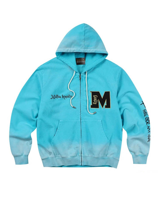 MEDM × Jujutsu Kaisen Washed Character Print Embroidered Zip Up Hoodie | Face 3 Face