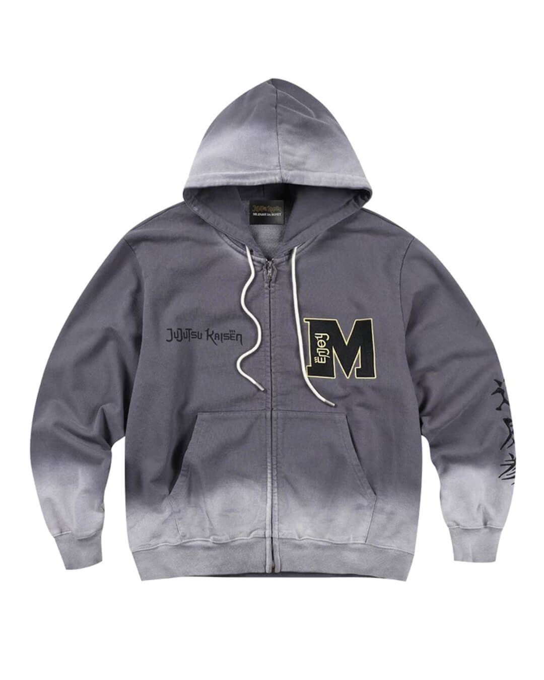 MEDM × Jujutsu Kaisen Washed Character Print Embroidered Zip Up Hoodie | Face 3 Face