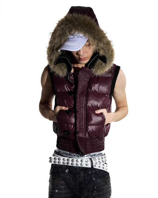Night Lab Faux Fur Trim Hooded Down Vest | Face 3 Face