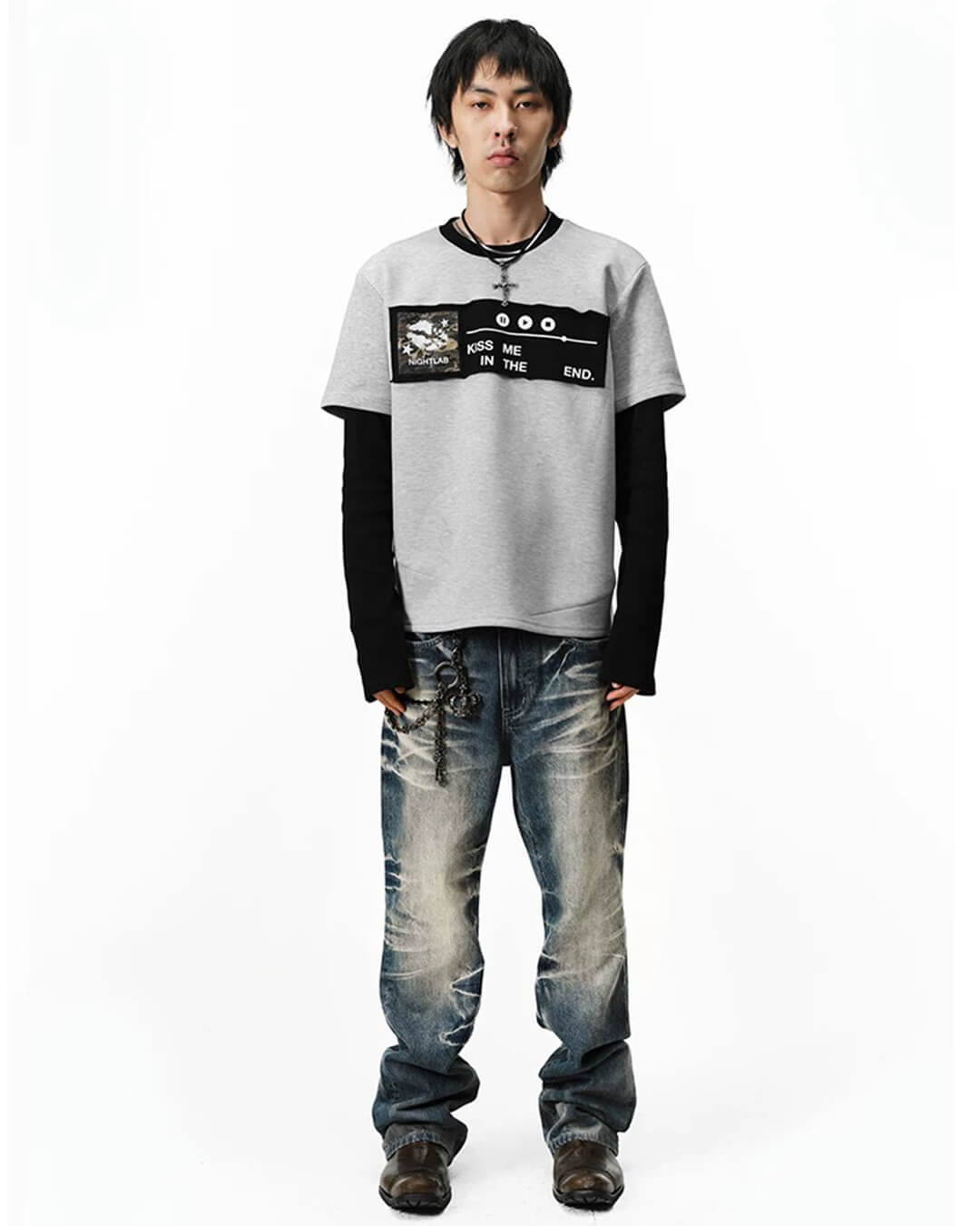 Night Lab Kiss Me Playlist Patch Layered Waffle Sleeve Tee | Face 3 Face