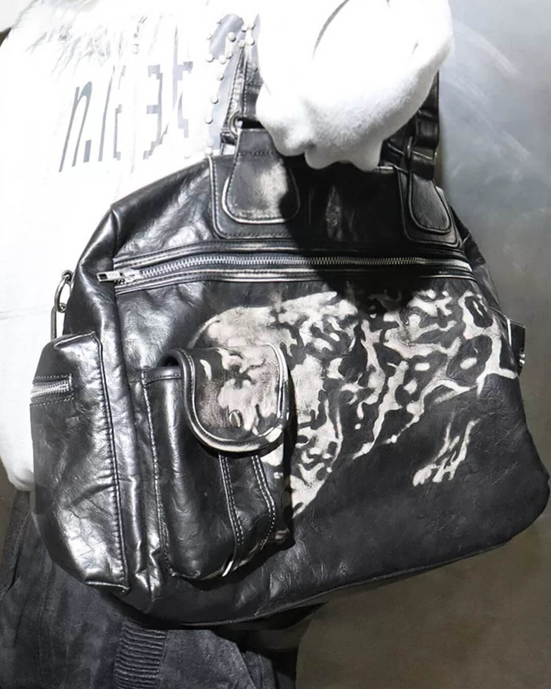 Night Lab Leopard Print Distressed PU Leather Bag | Face 3 Face