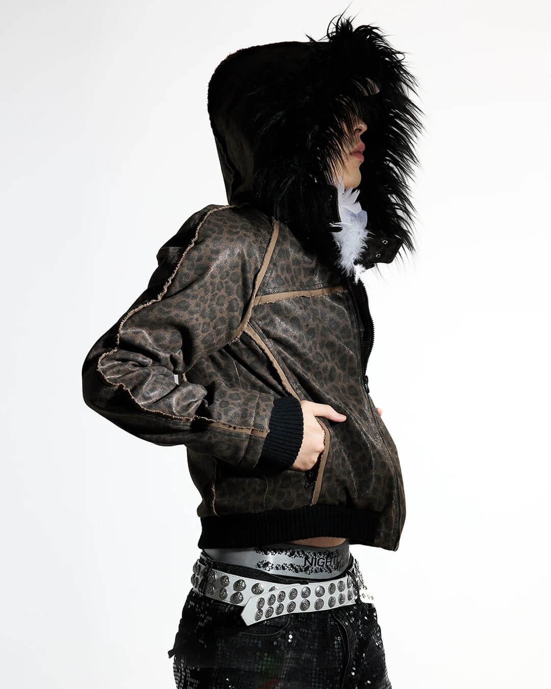 Night Lab Leopard Print Faux Fur Hood Jacket | Face 3 Face