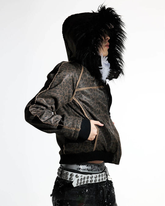 Night Lab Leopard Print Faux Fur Hood Jacket | Face 3 Face