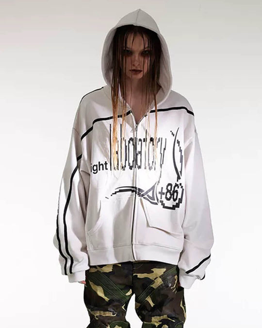 Night Lab Mosaic Print Ribbon Line Zip Up Hoodie | Face 3 Face